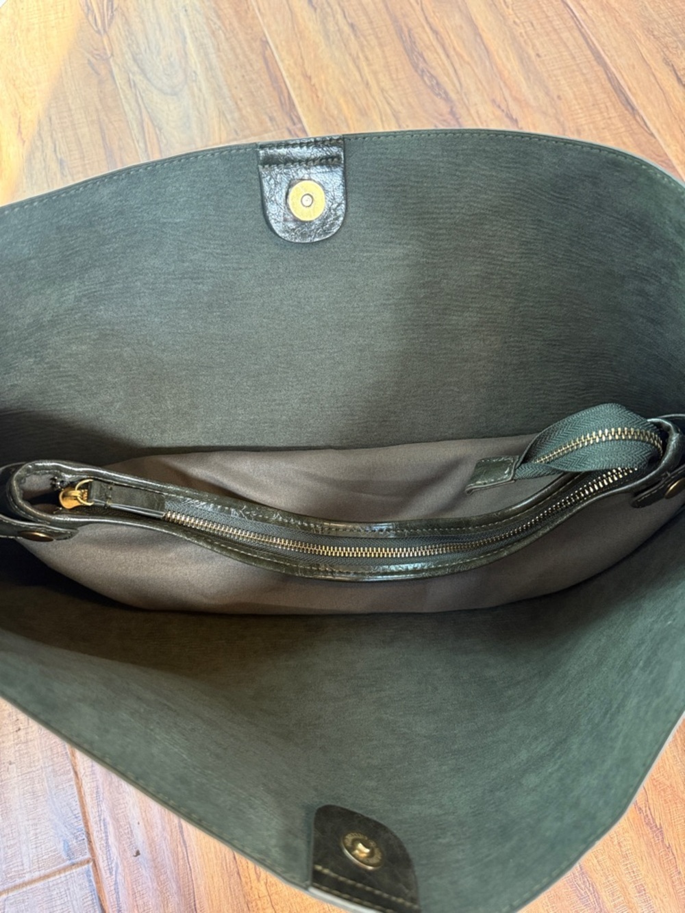 Anthropologie Tote Rowan Slouchy Dark Green Polyurethane Shoulder Bag / Purse - Picture 4 of 6